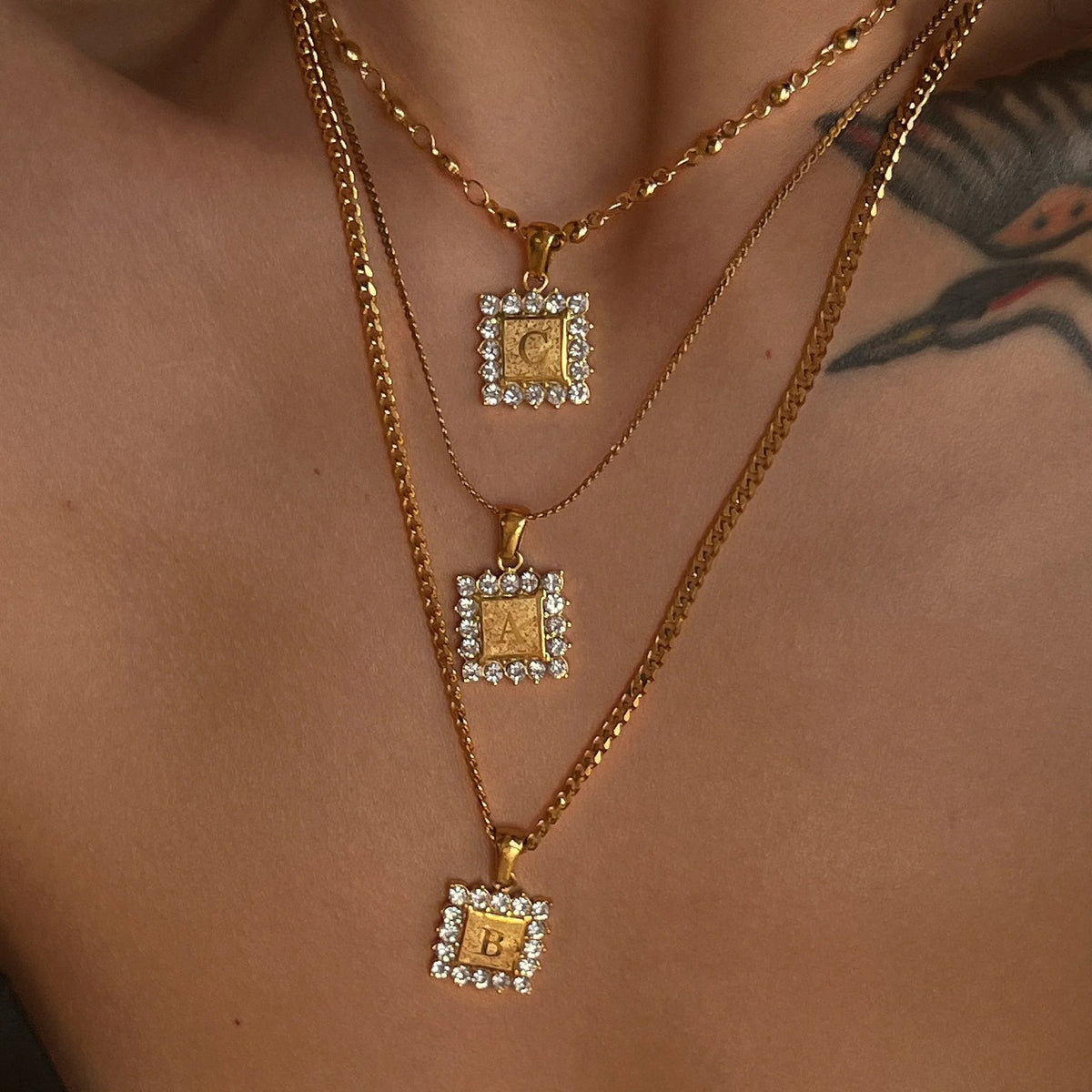 Crystal Initial Square Necklace