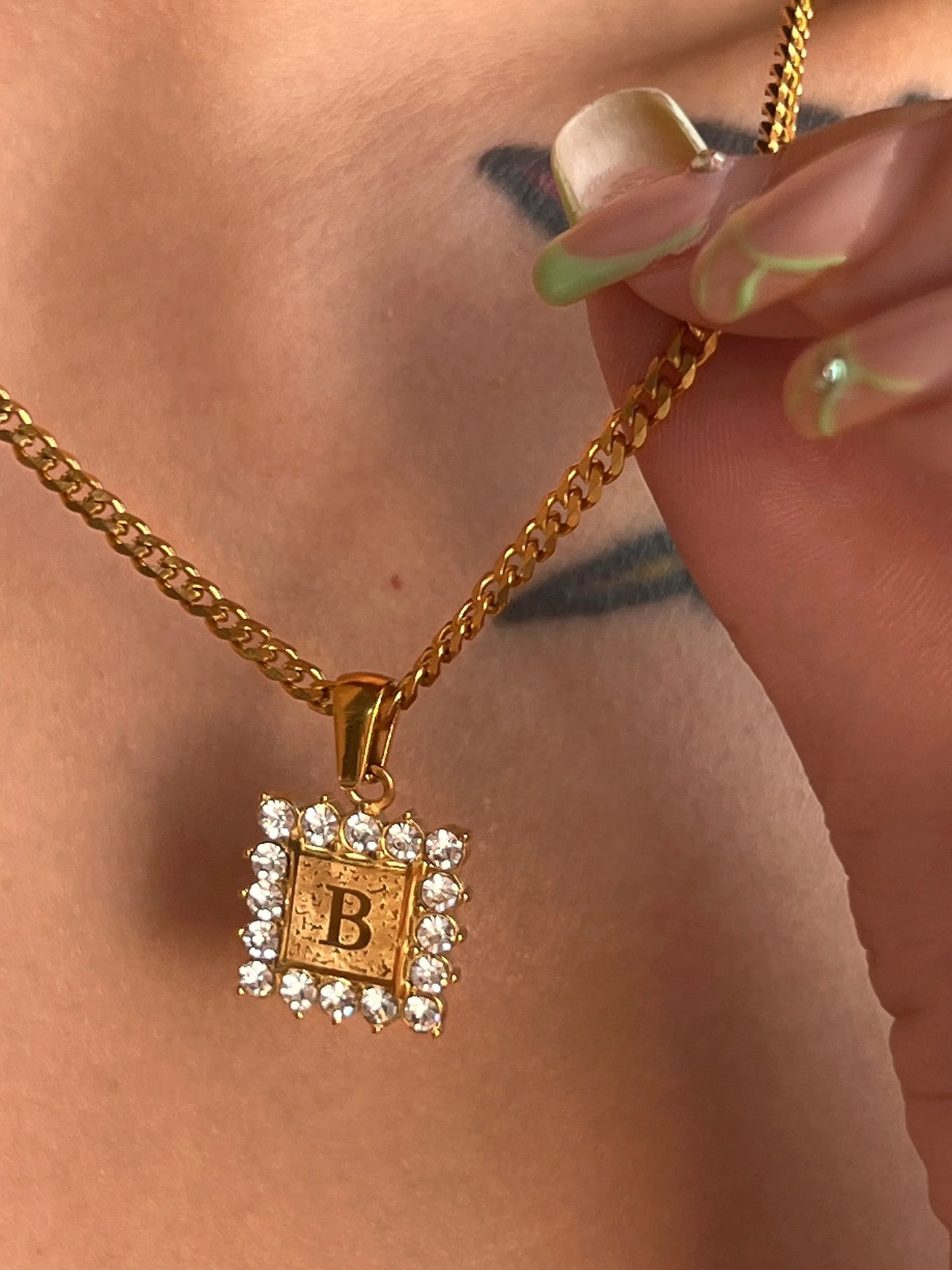 Crystal Initial Square Necklace