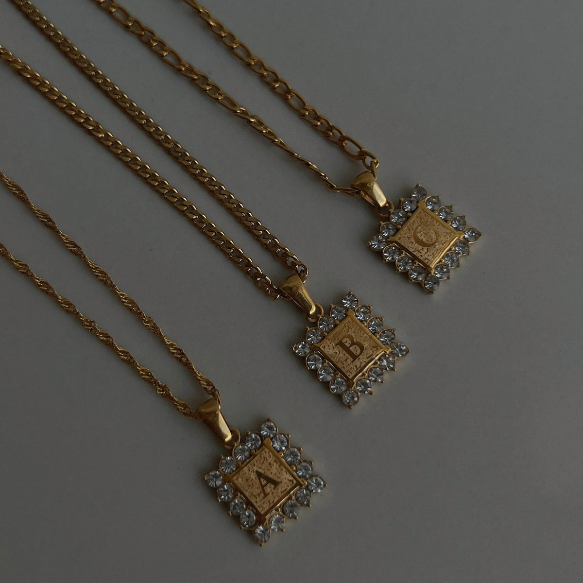 Crystal Initial Square Necklace