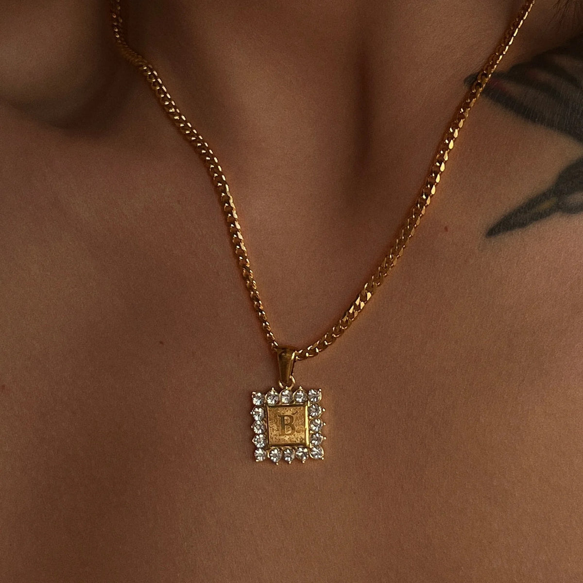 Crystal Initial Square Necklace