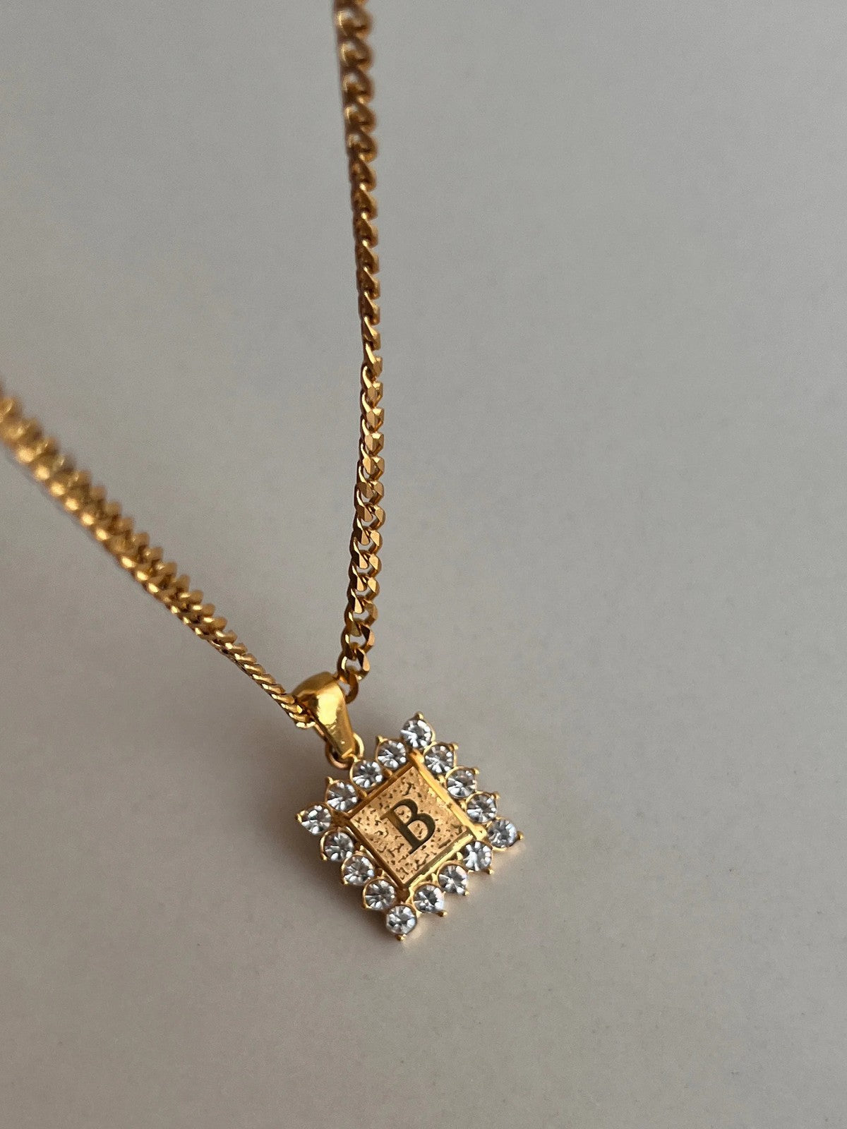 Crystal Initial Square Necklace