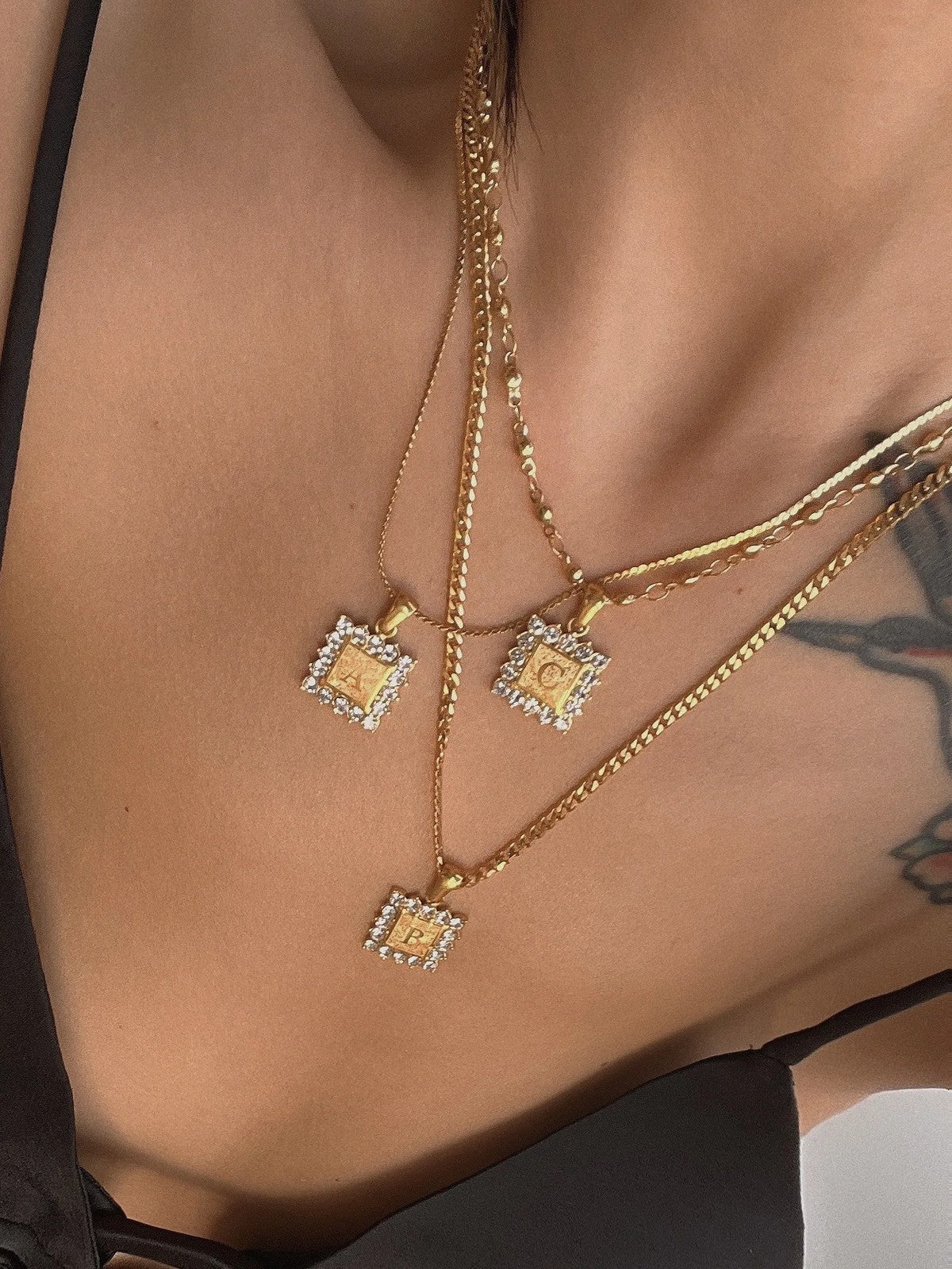 Crystal Initial Square Necklace