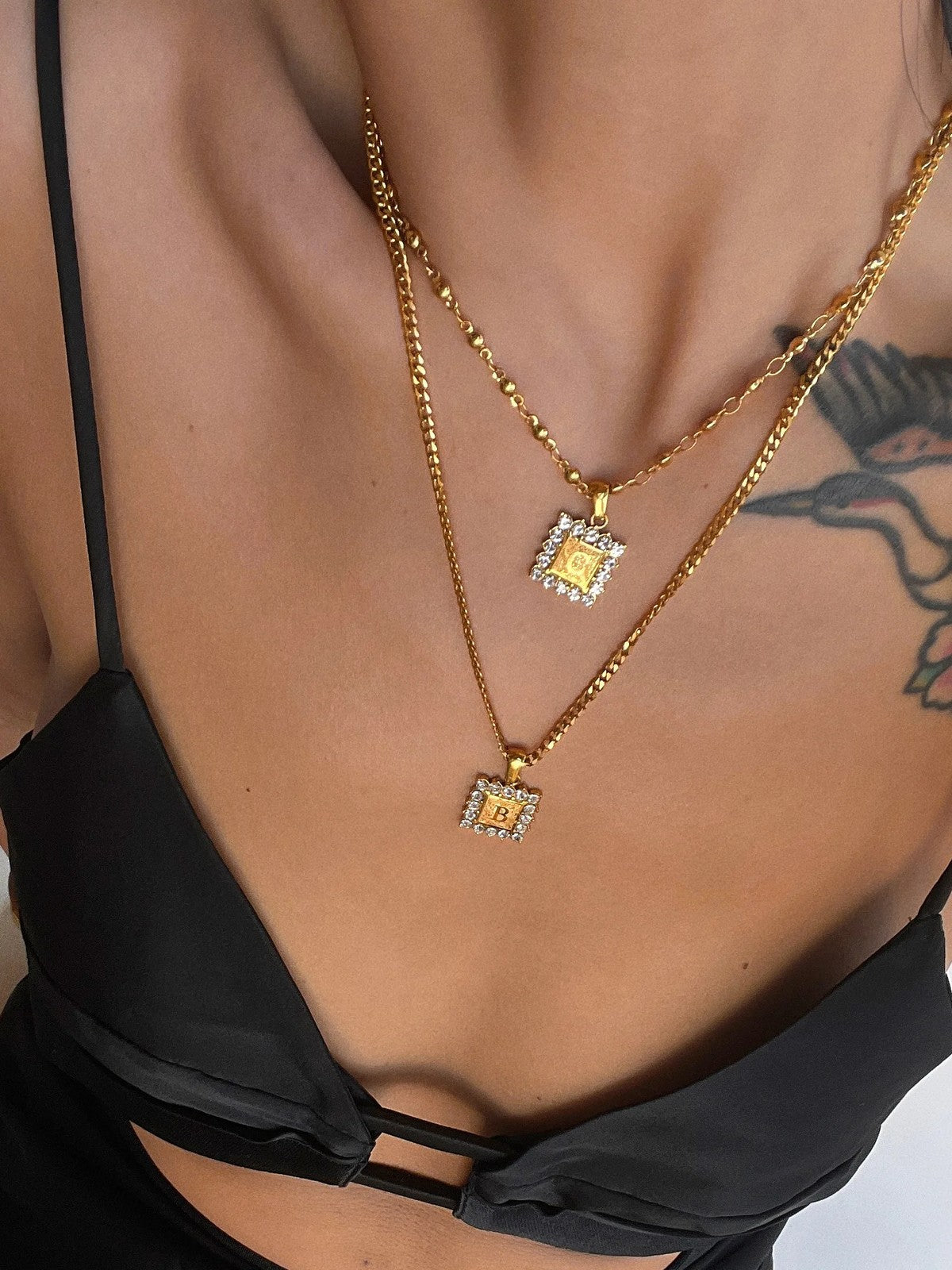 Crystal Initial Square Necklace