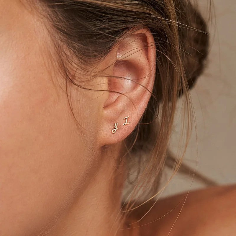 Cursive Letter A Stud Earrings