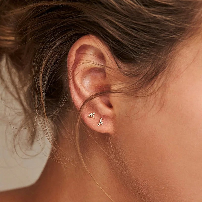 Cursive Letter A Stud Earrings