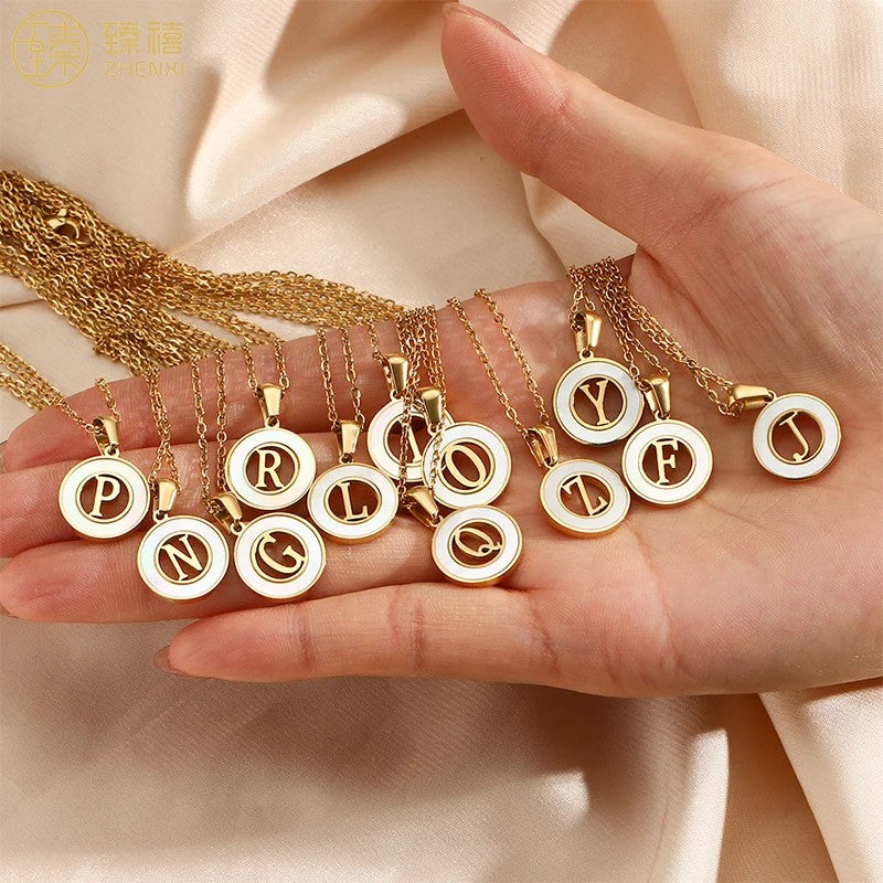 Shell Initial Disc Necklace