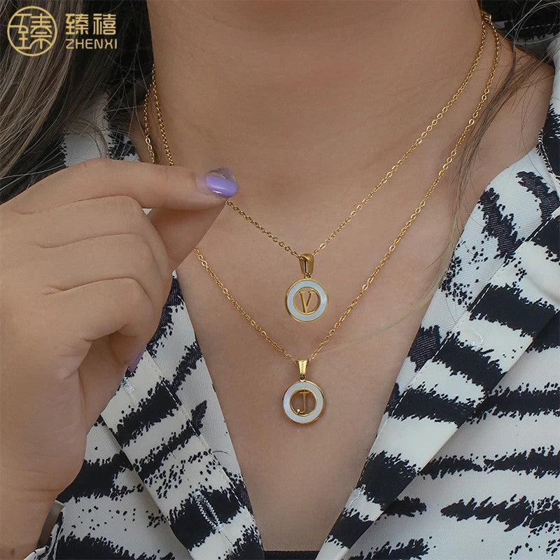 Shell Initial Disc Necklace