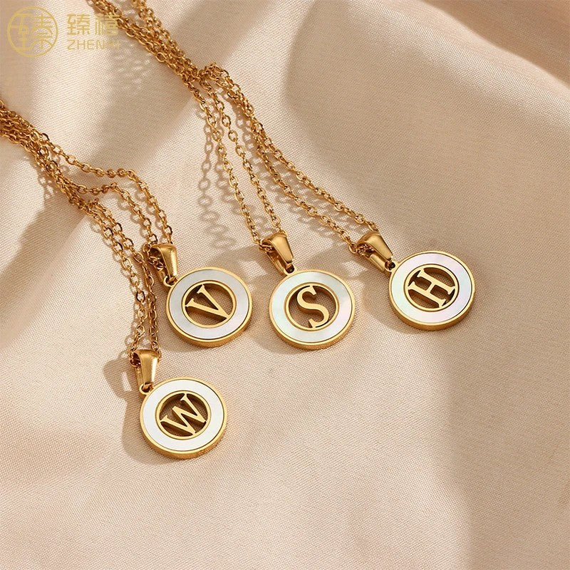 Shell Initial Disc Necklace