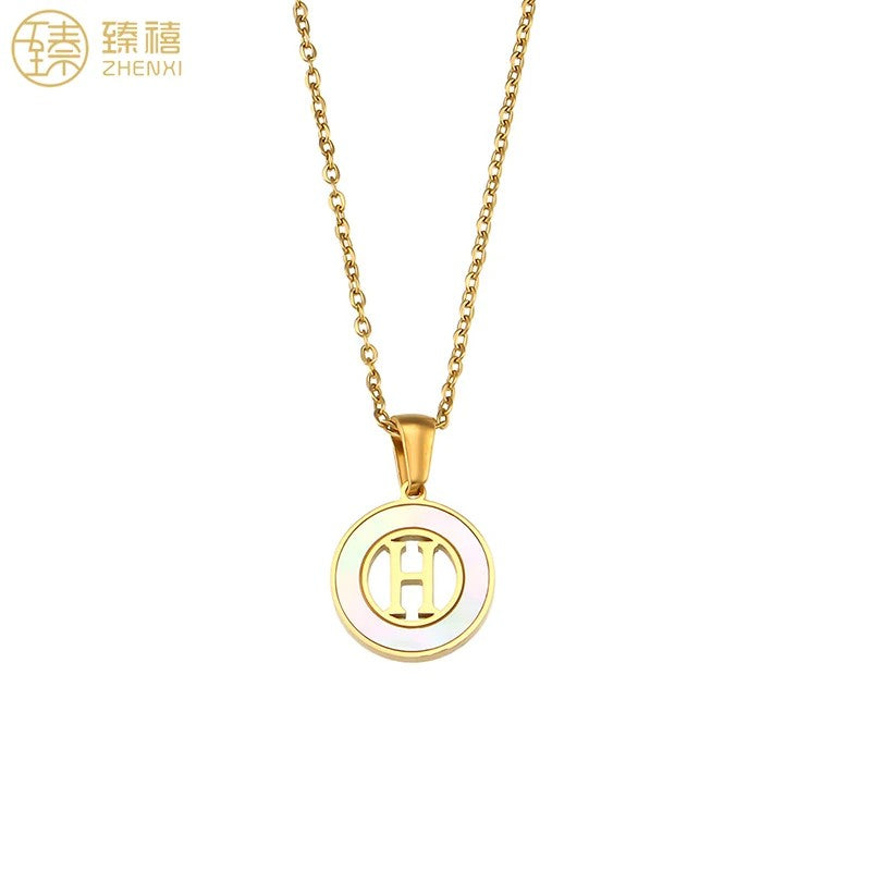 Shell Initial Disc Necklace