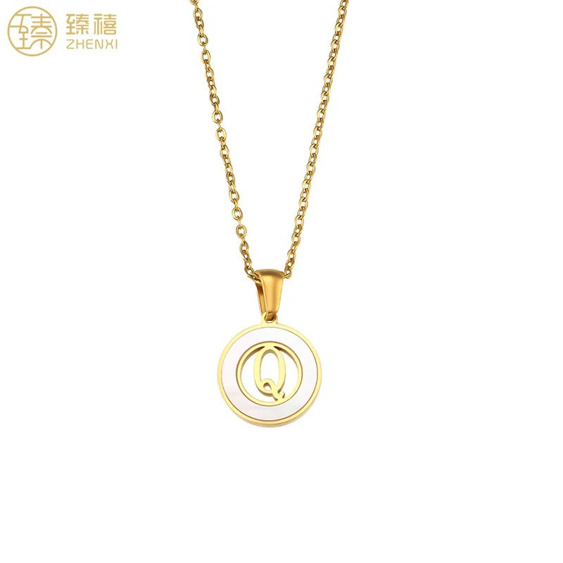 Shell Initial Disc Necklace