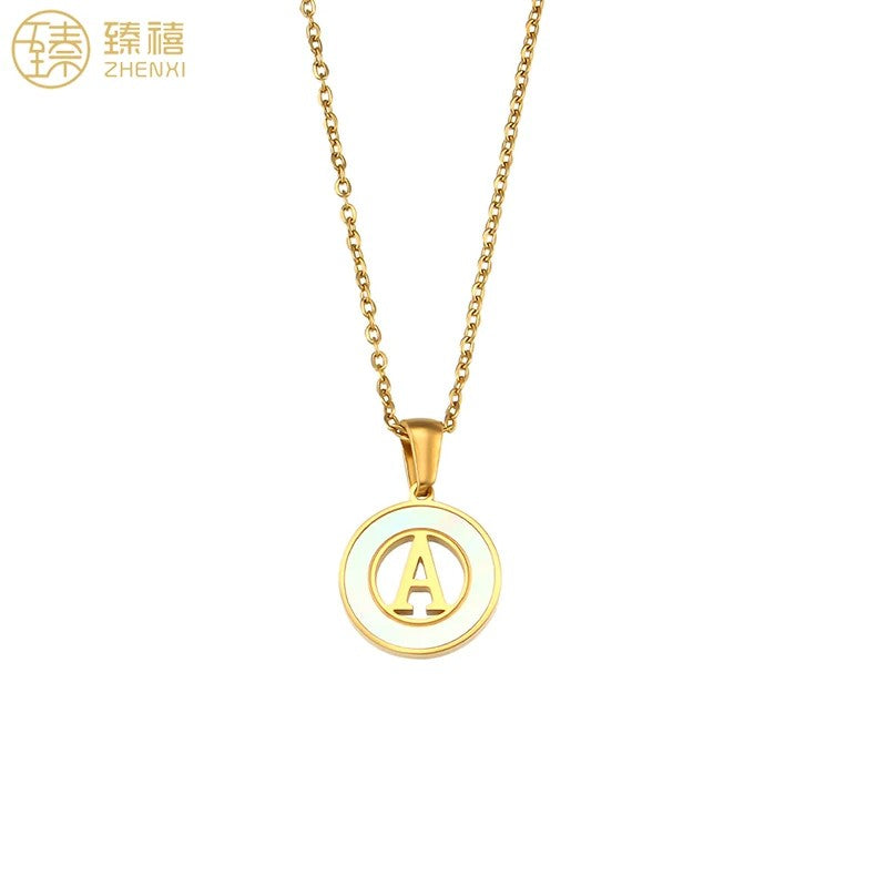 Shell Initial Disc Necklace