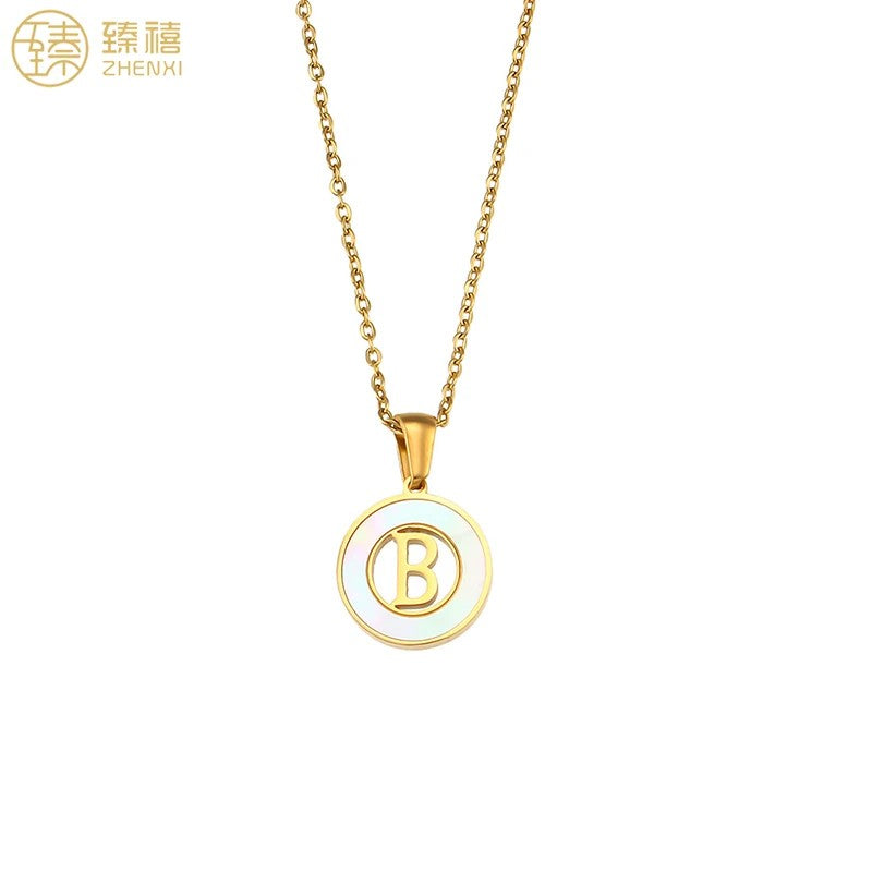 Shell Initial Disc Necklace