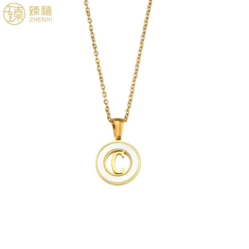 Shell Initial Disc Necklace