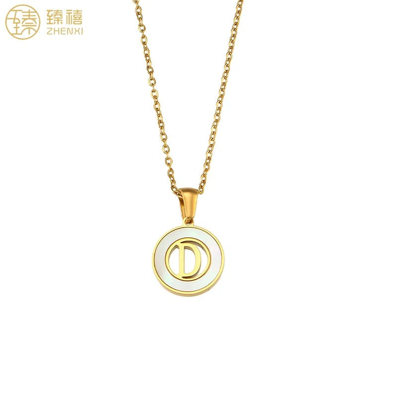 Shell Initial Disc Necklace