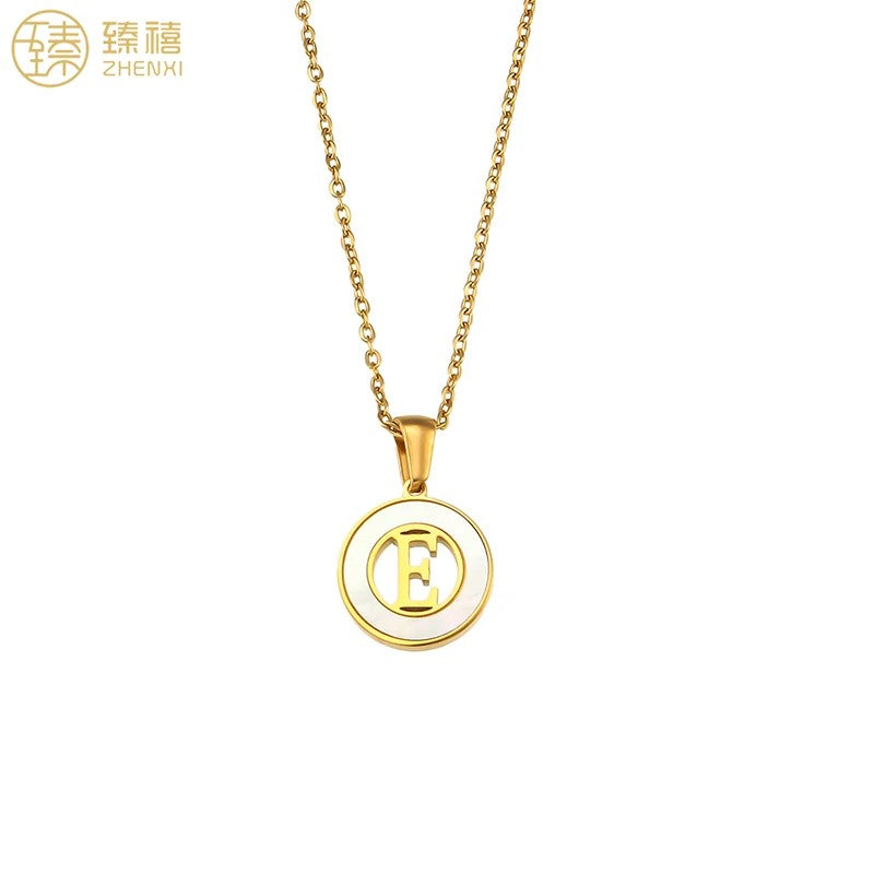 Shell Initial Disc Necklace