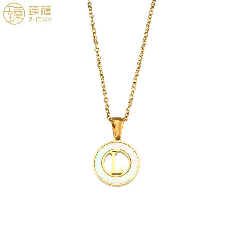 Shell Initial Disc Necklace