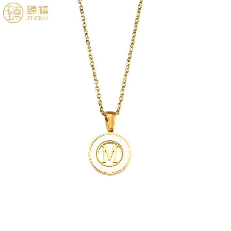Shell Initial Disc Necklace