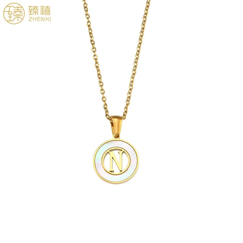 Shell Initial Disc Necklace