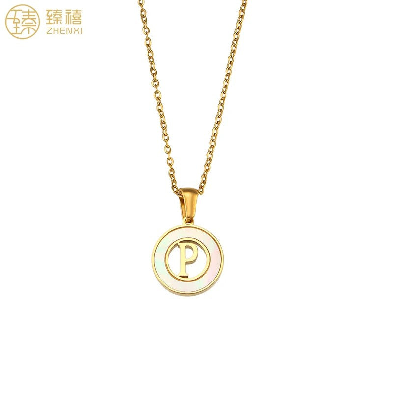 Shell Initial Disc Necklace