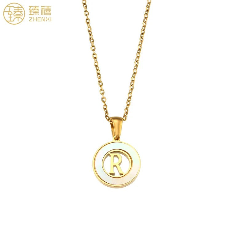 Shell Initial Disc Necklace