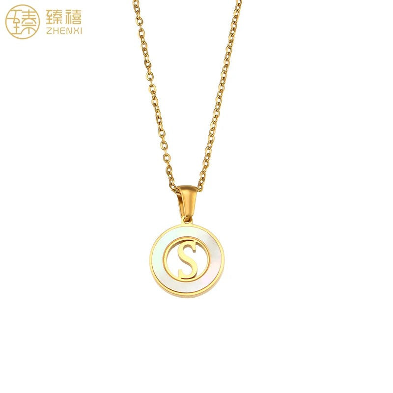 Shell Initial Disc Necklace