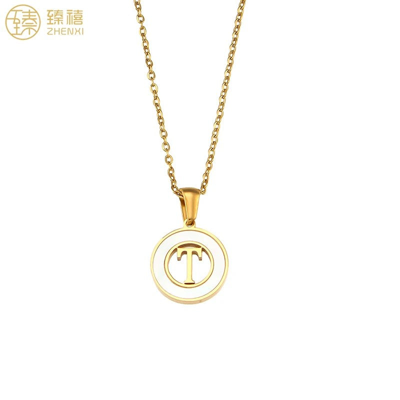Shell Initial Disc Necklace