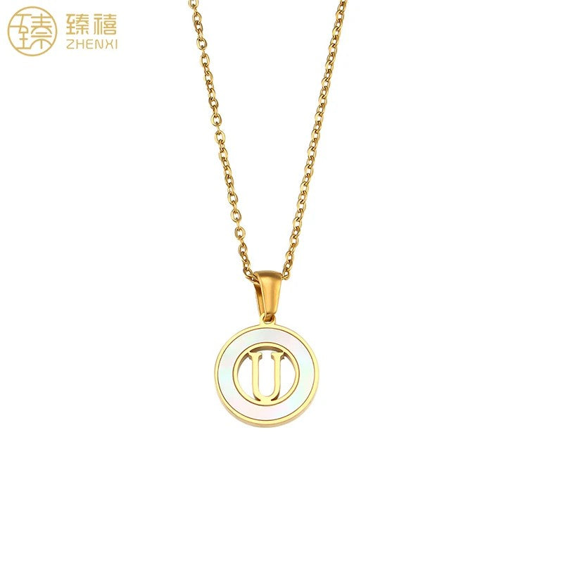 Shell Initial Disc Necklace