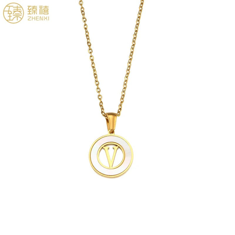 Shell Initial Disc Necklace