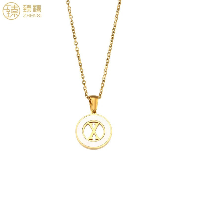 Shell Initial Disc Necklace