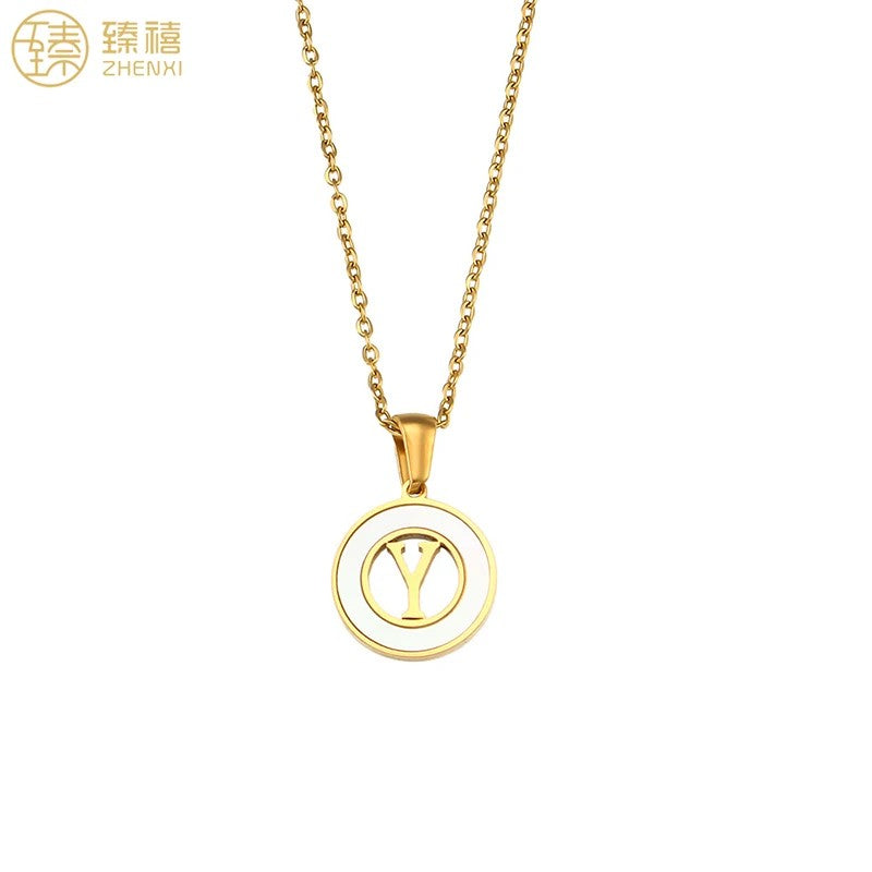 Shell Initial Disc Necklace