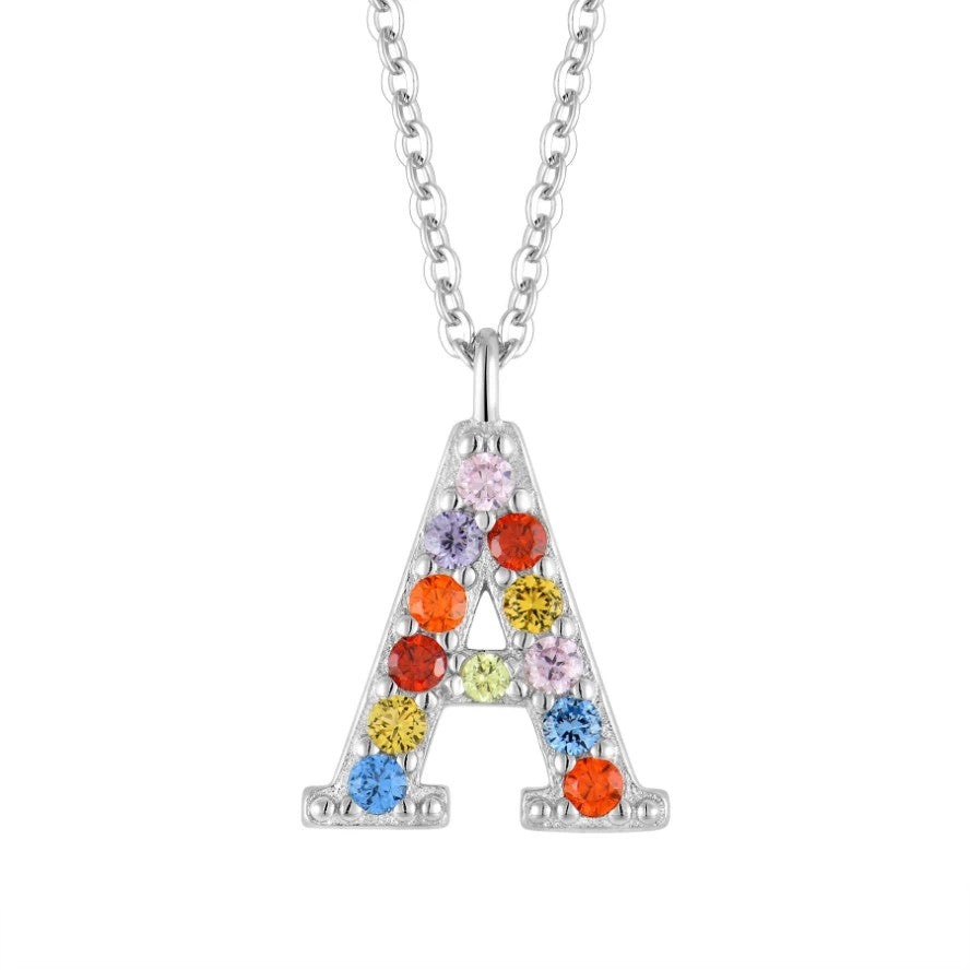 Multicolor Zircon Letter A Necklace