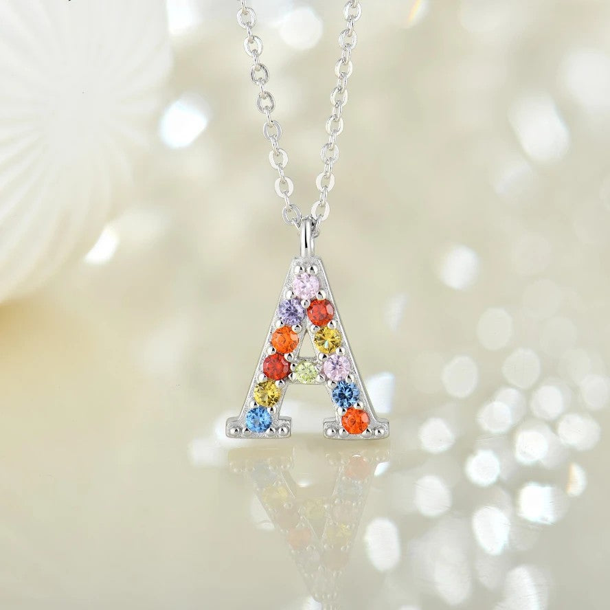 Multicolor Zircon Letter A Necklace