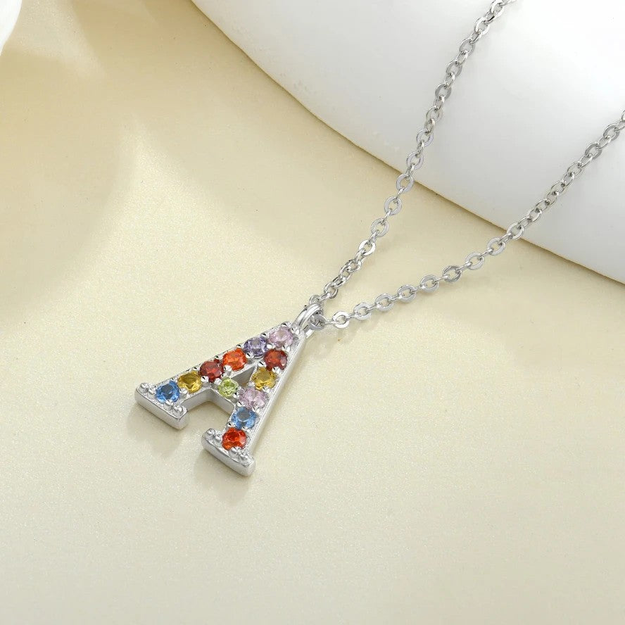 Multicolor Zircon Letter A Necklace