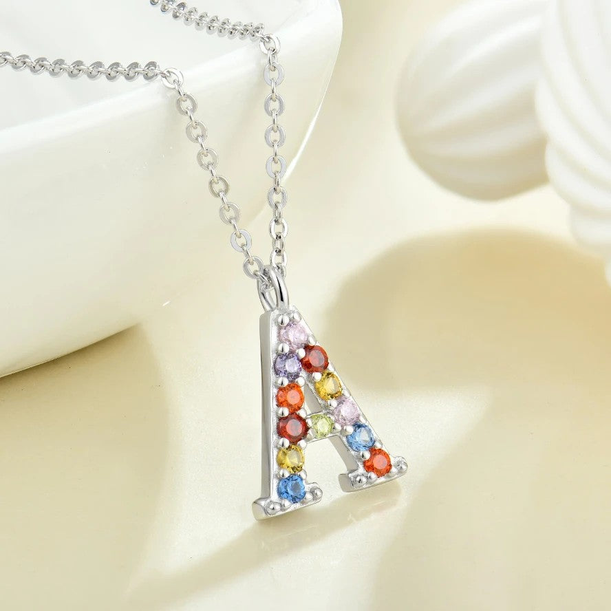 Multicolor Zircon Letter A Necklace