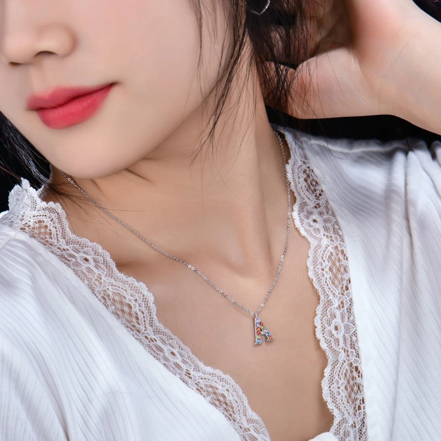 Multicolor Zircon Letter A Necklace