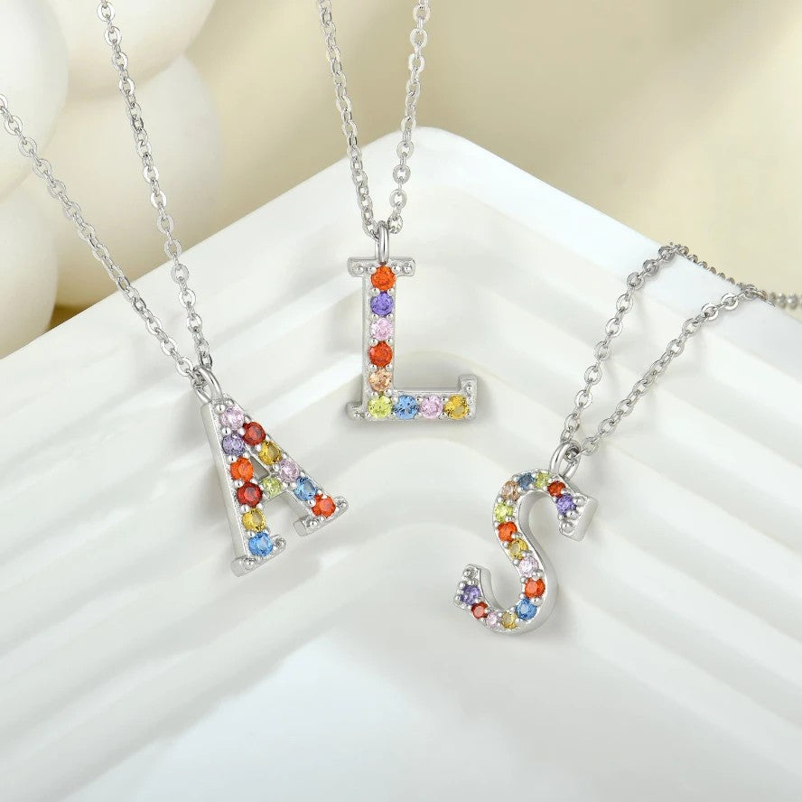 Multicolor Zircon Letter A Necklace
