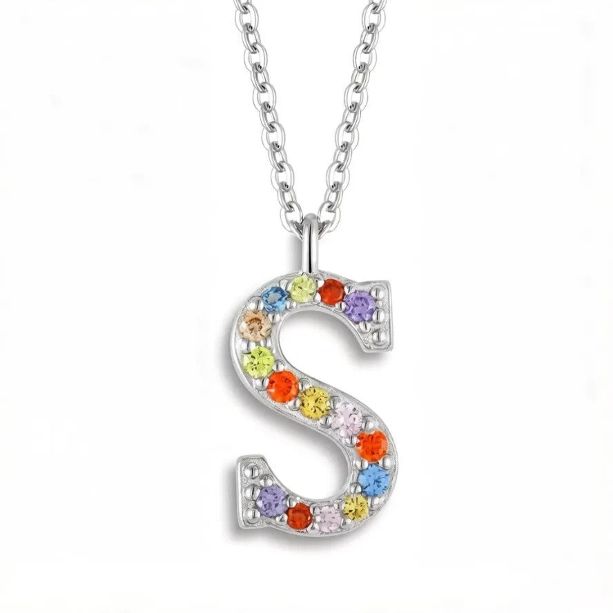 Multicolor Crystal Initial S Necklace