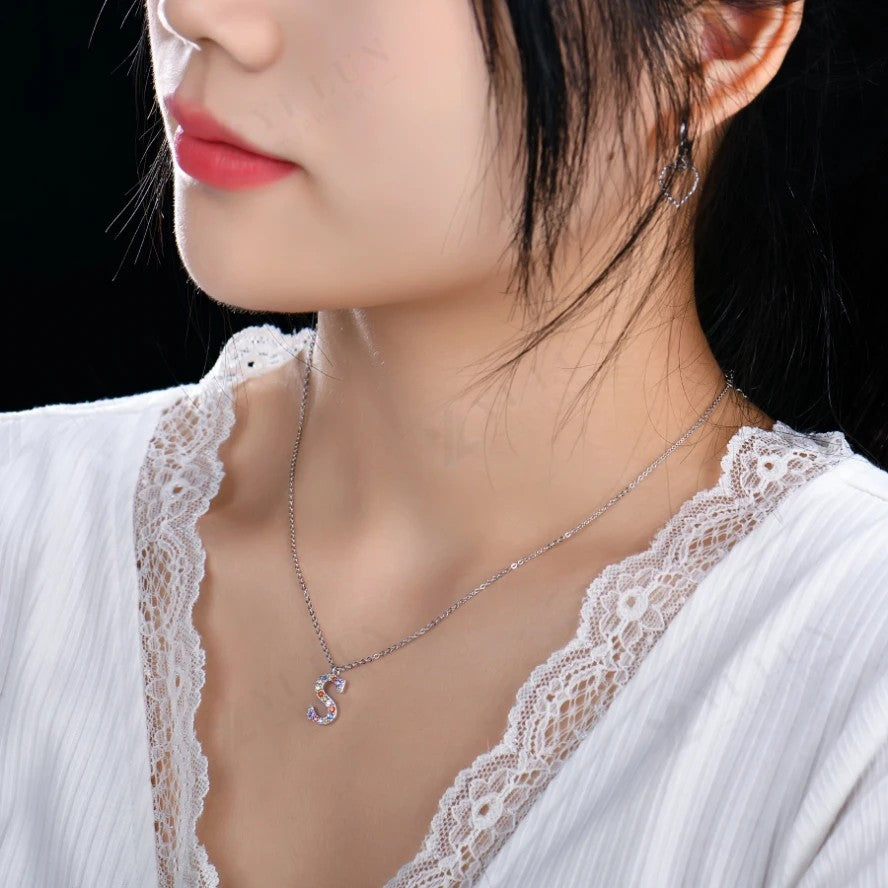 Multicolor Crystal Initial S Necklace