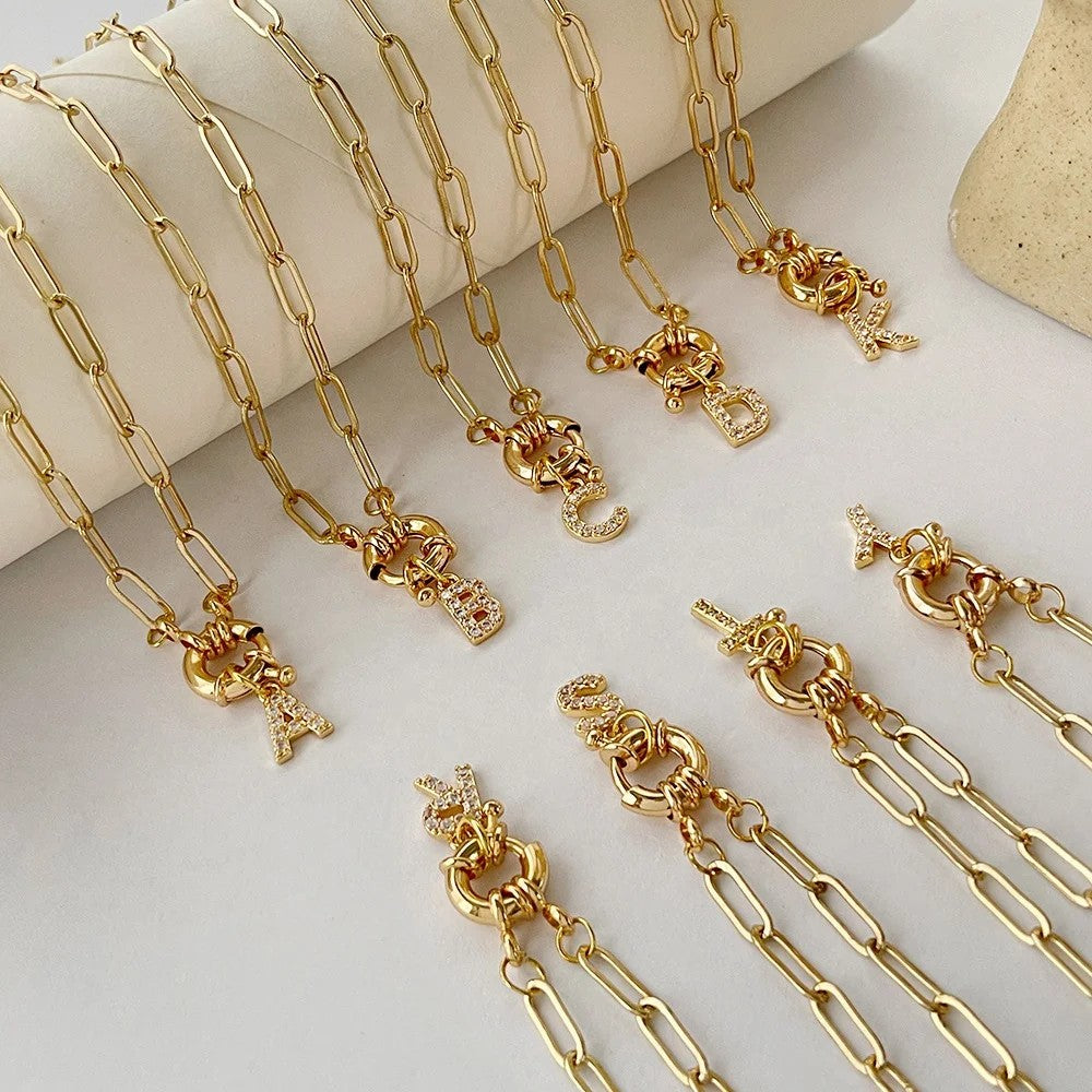 Zircon Initial Paperclip Necklace