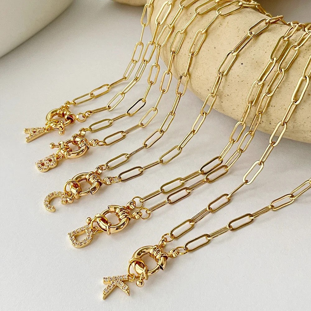 Zircon Initial Paperclip Necklace