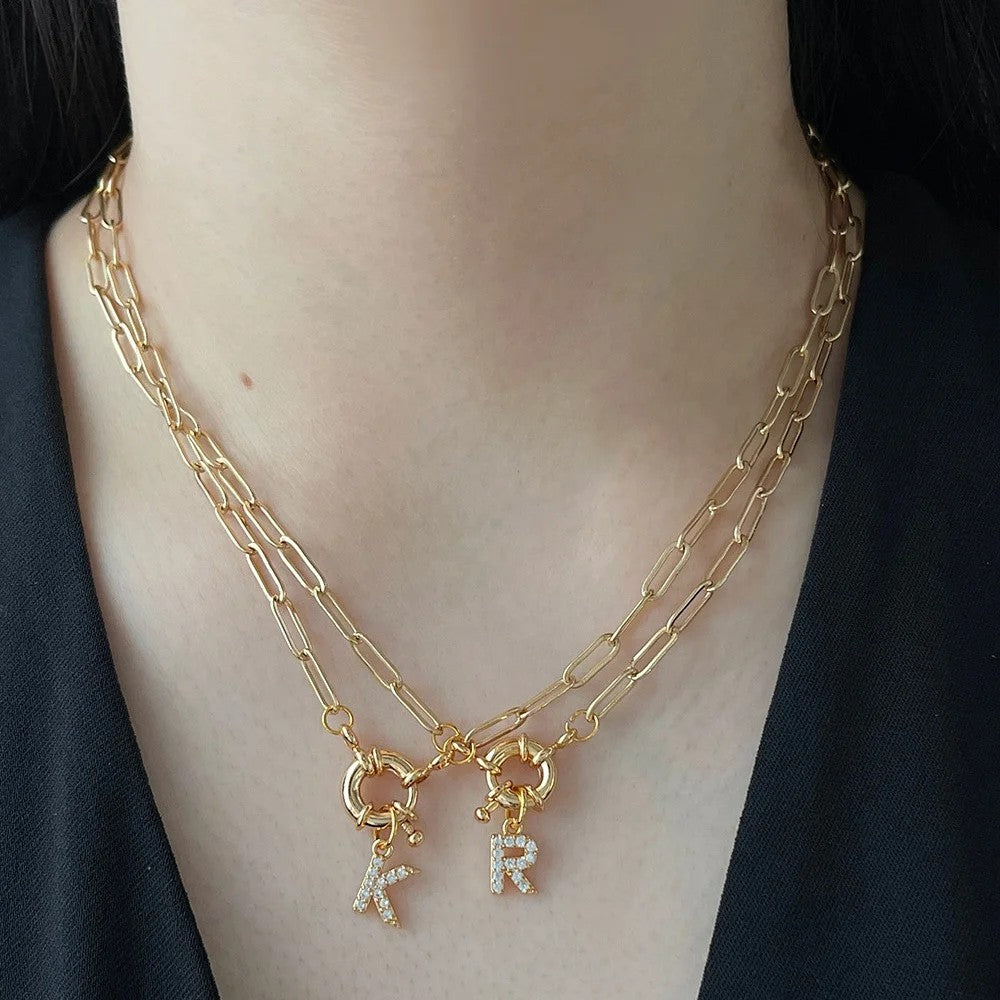 Zircon Initial Paperclip Necklace