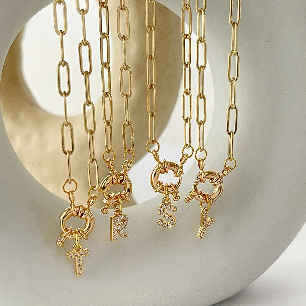 Zircon Initial Paperclip Necklace