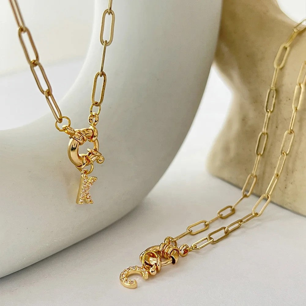 Zircon Initial Paperclip Necklace