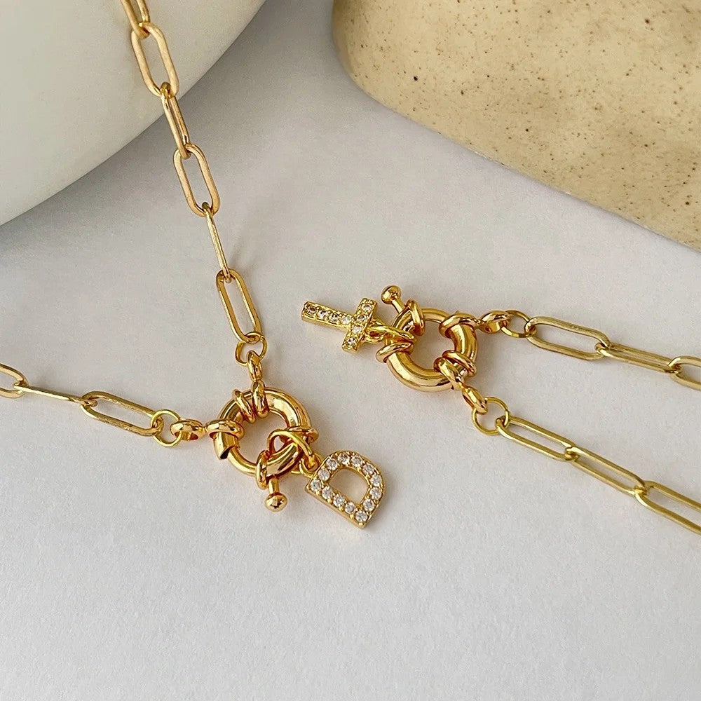 Zircon Initial Paperclip Necklace