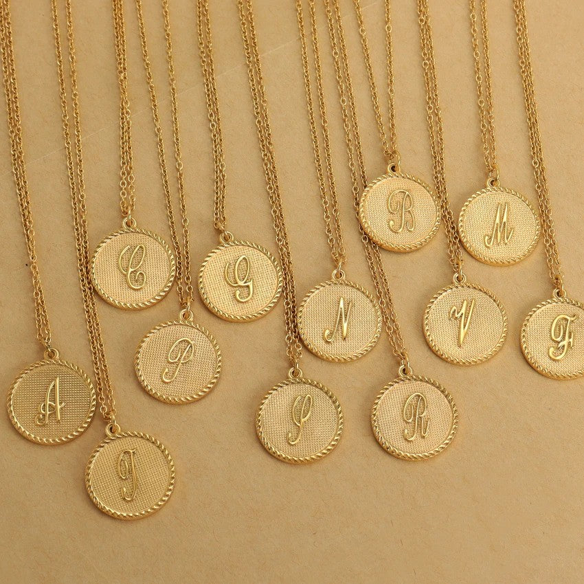 Old English Initial Disc Necklace