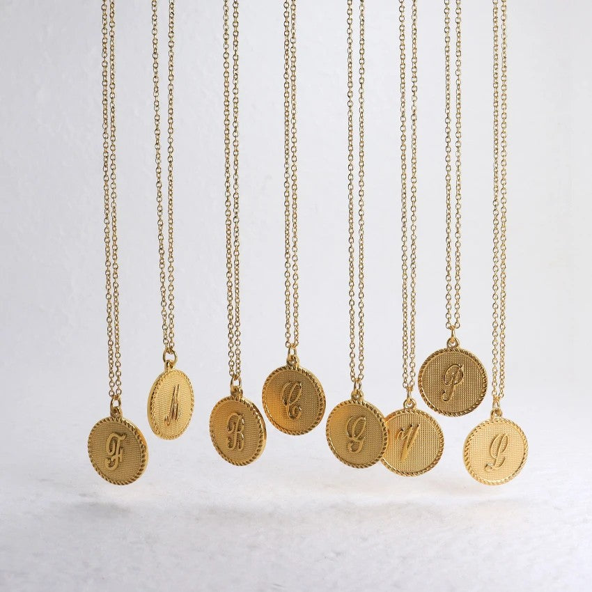 Old English Initial Disc Necklace