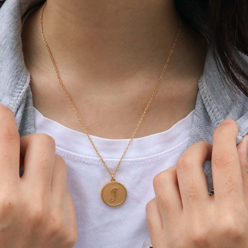 Old English Initial Disc Necklace
