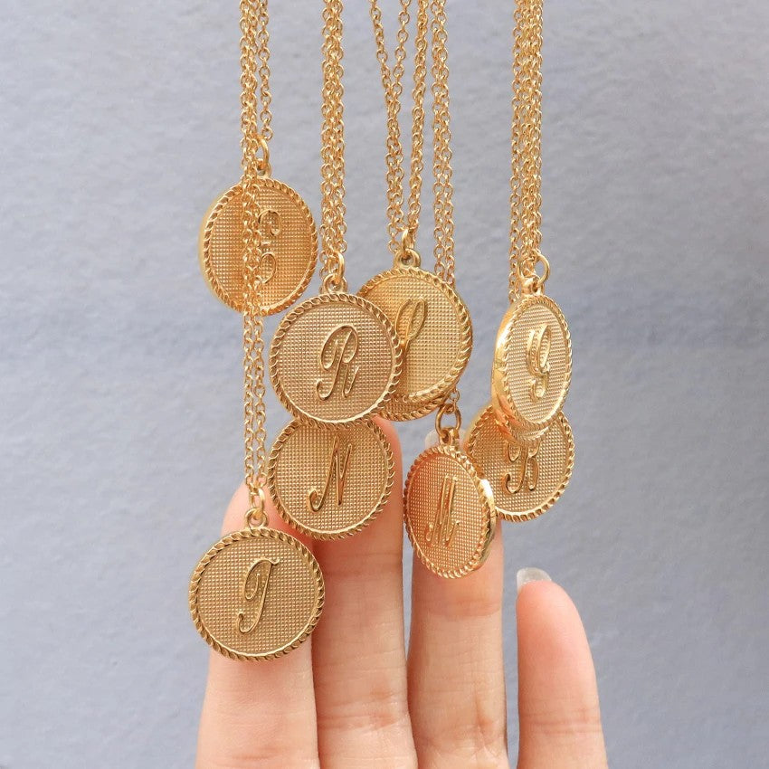 Old English Initial Disc Necklace