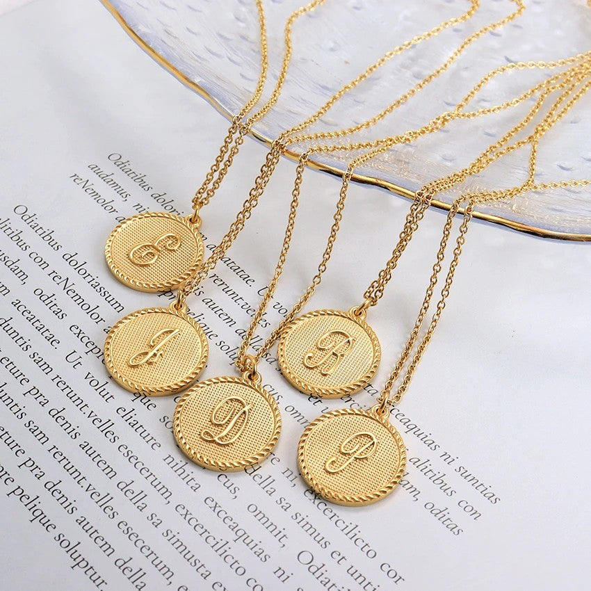 Old English Initial Disc Necklace
