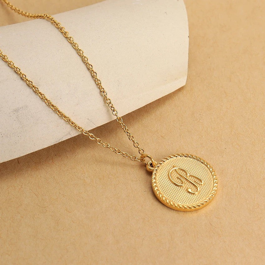 Old English Initial Disc Necklace